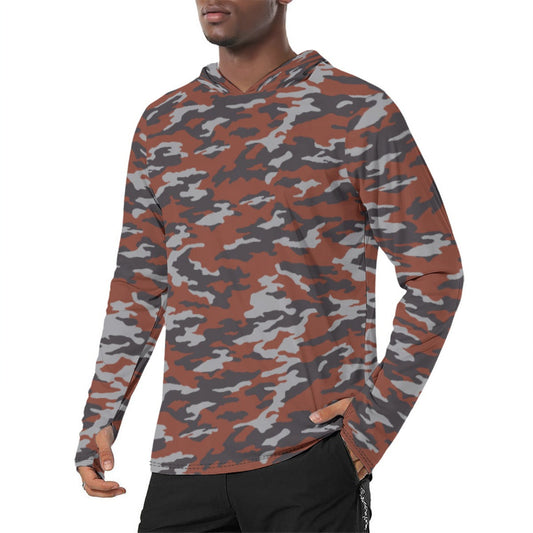 Russian Flora Red CAMO Mens Sunscreen Sports Hoodie With Thumb Holes