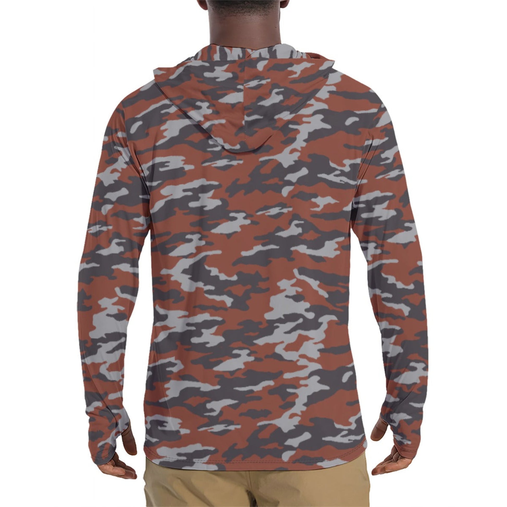 Russian Flora Red CAMO Mens Sunscreen Sports Hoodie With Thumb Holes - S / White