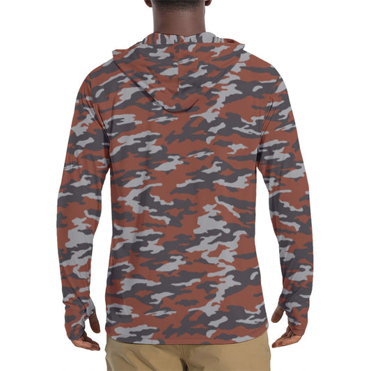 Russian Flora Red CAMO Mens Sunscreen Sports Hoodie With Thumb Holes - S / White