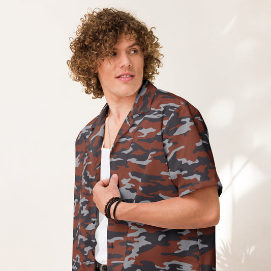 Russian Flora Red CAMO Unisex Short-Sleeve Button Shirt - 2XS