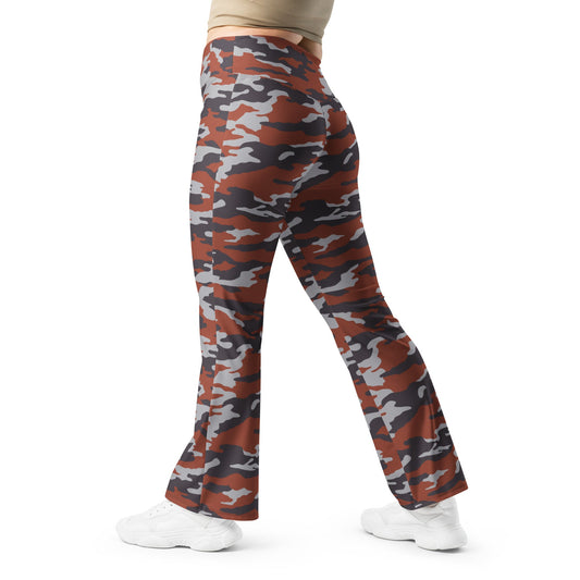 Russian Flora Red CAMO Womens Flare Leggings - 2XS