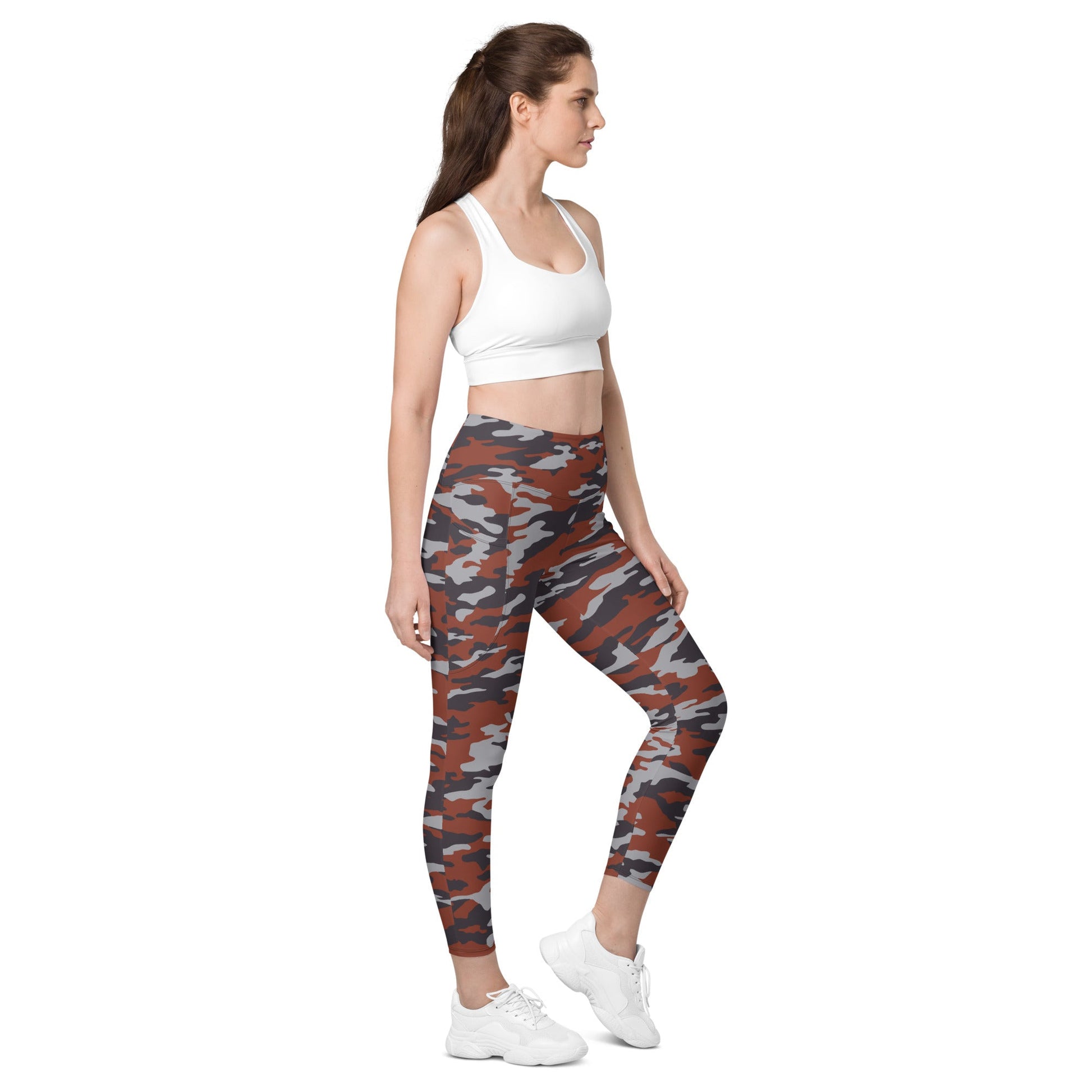 Russian Flora Red CAMO Womens Leggings with Pockets - 2XS