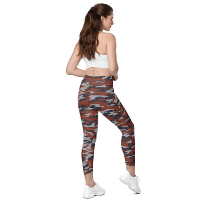 Russian Flora Red CAMO Womens Leggings with Pockets
