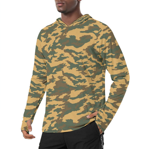 Flora Mountain Russian CAMO Mens Sunscreen Sports Hoodie With Thumb Holes - S / White