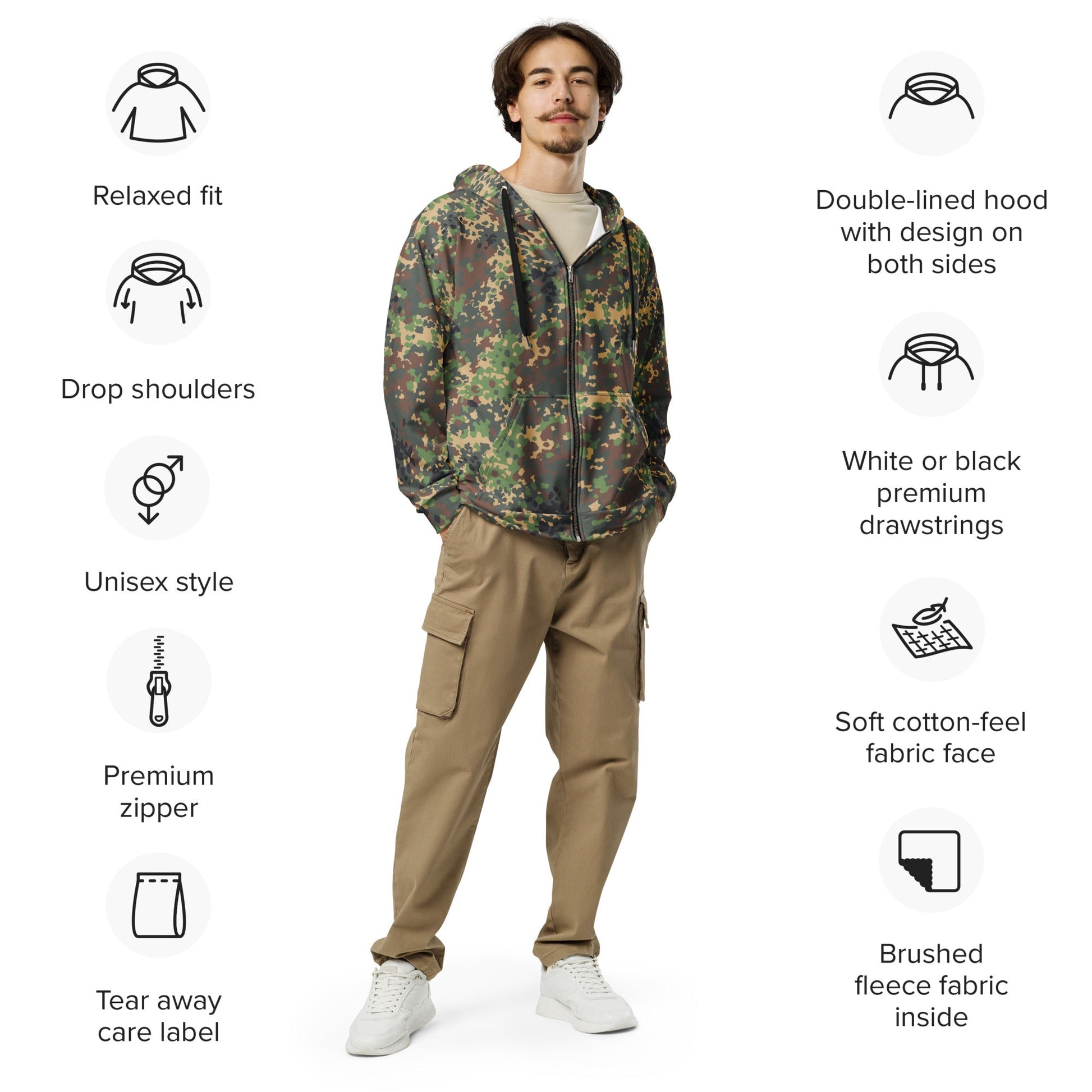 Russian IZLOM Fracture Woodland CAMO Unisex Zip Hoodie