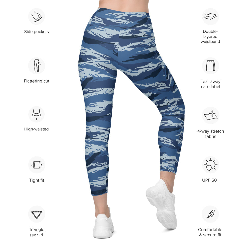 Russian Kamysh ANA Blue Tiger CAMO Leggings with pockets - Womens With Pockets