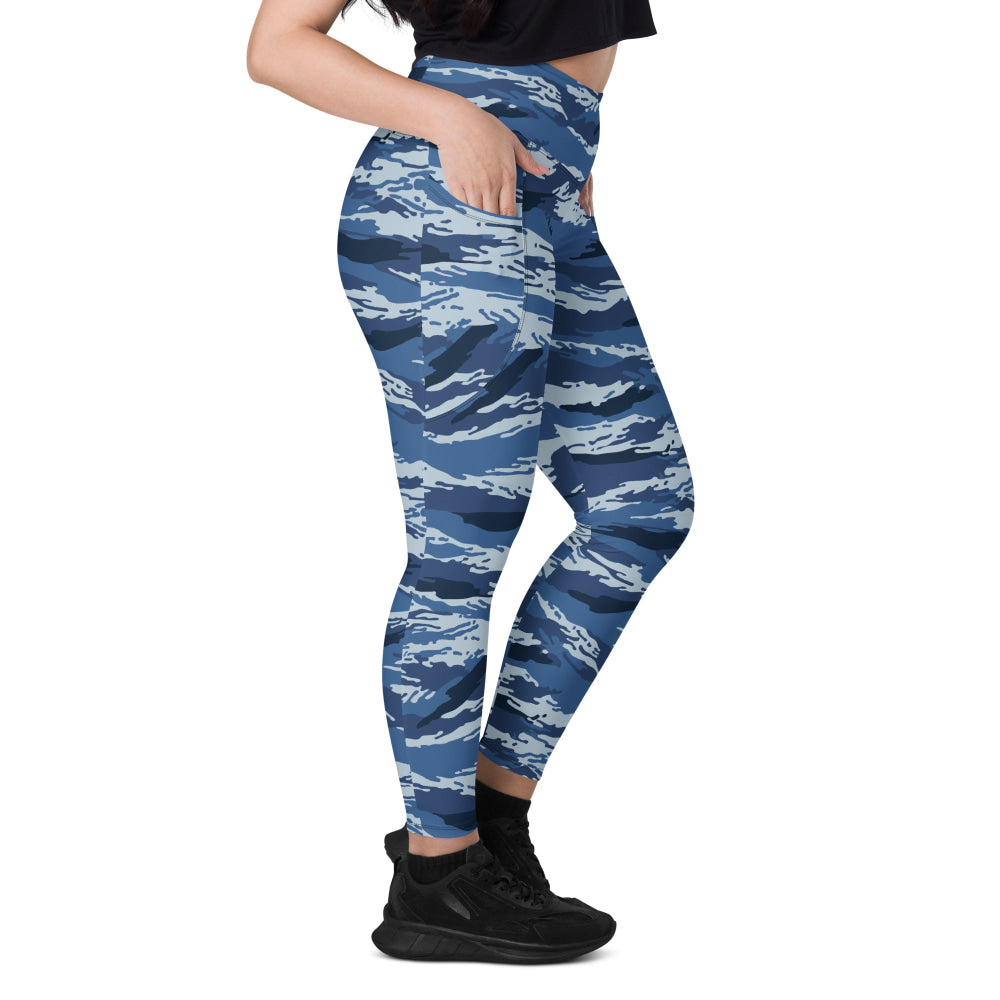 Russian Kamysh ANA Blue Tiger CAMO Leggings with pockets - Womens With Pockets