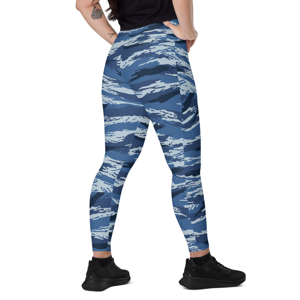 Russian Kamysh ANA Blue Tiger CAMO Leggings with pockets - 2XS - Womens With Pockets