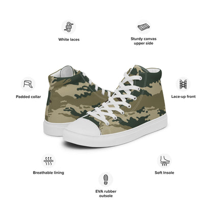 Russian Kamysh ANA Green Tiger CAMO Men’s high top canvas shoes - Mens High Top Canvas Shoes