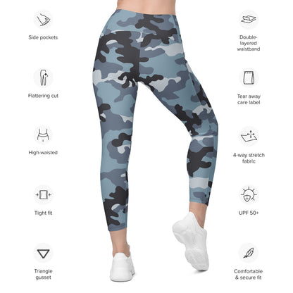 Russian KKO Urban Blue CAMO Leggings with pockets - Womens With Pockets