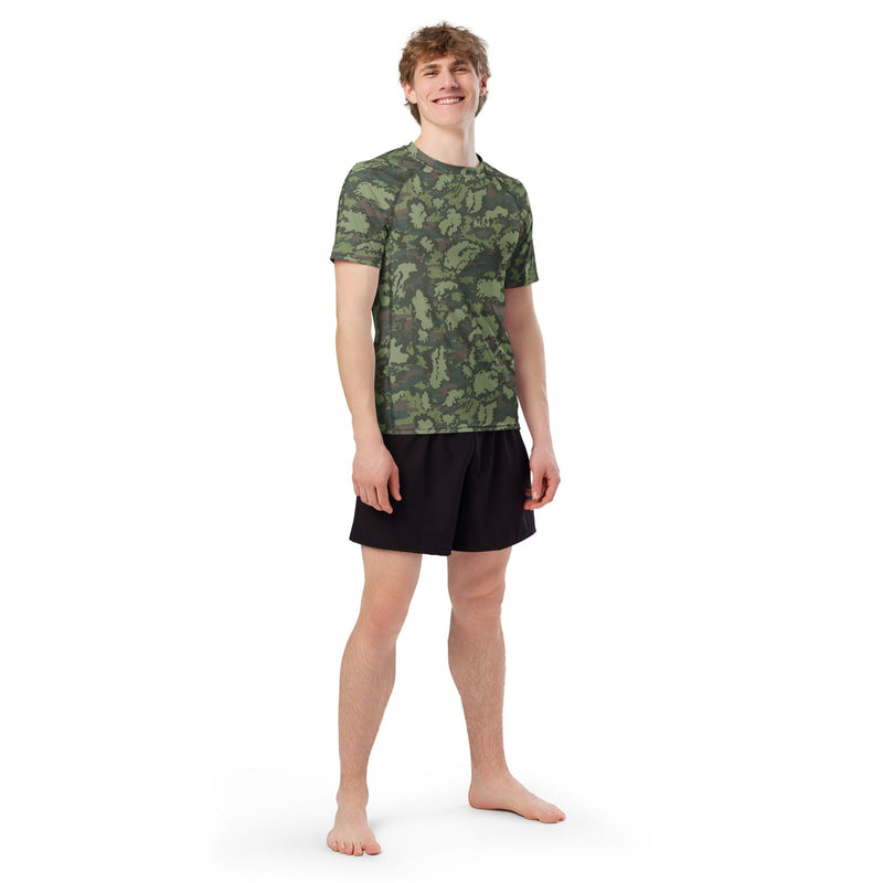 KLMK Red Dawn Woodland CAMO Mens Short-Sleeve Rash Guard - SS