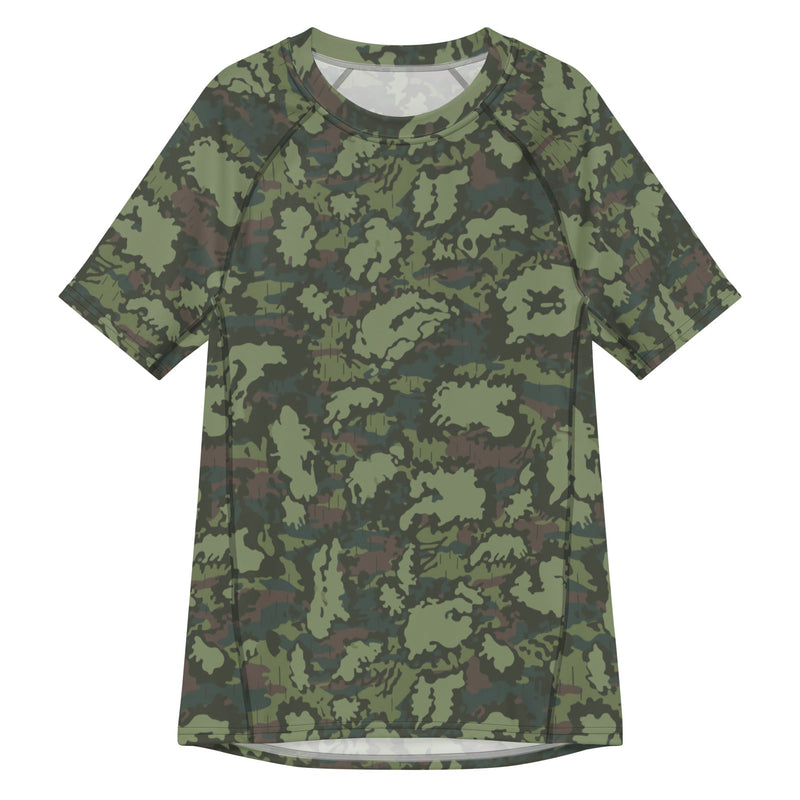 KLMK Red Dawn Woodland CAMO Mens Short-Sleeve Rash Guard - 2XS - SS