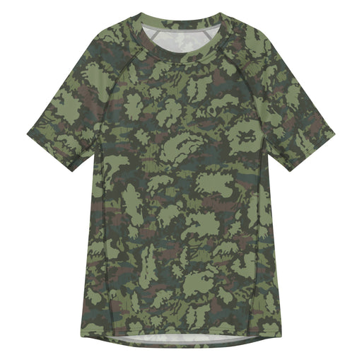 KLMK Red Dawn Woodland CAMO Mens Short-Sleeve Rash Guard - 2XS - SS