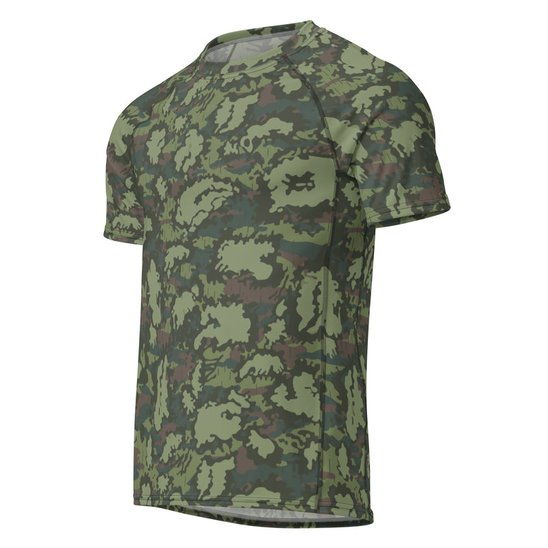 KLMK Red Dawn Woodland CAMO Mens Short-Sleeve Rash Guard - SS