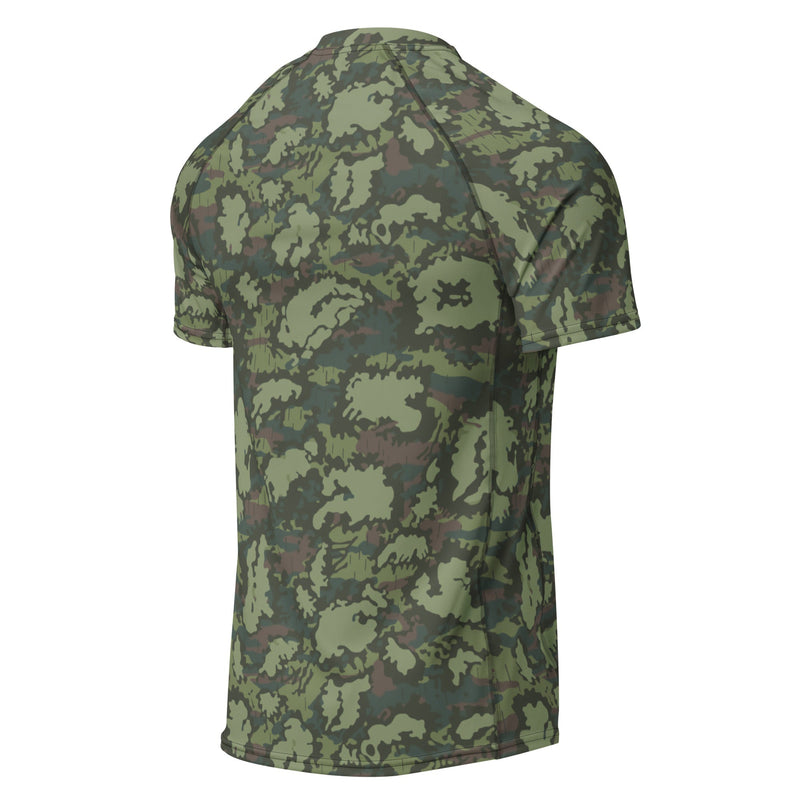 KLMK Red Dawn Woodland CAMO Mens Short-Sleeve Rash Guard - SS