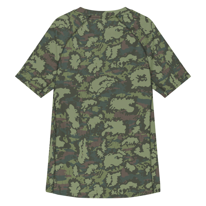KLMK Red Dawn Woodland CAMO Mens Short-Sleeve Rash Guard - SS