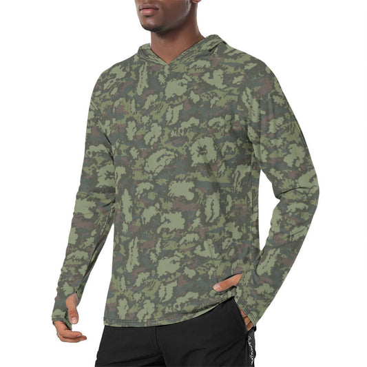 Russian KLMK Red Dawn Flora CAMO Mens Sunscreen Sports Hoodie With Thumb Holes - S / White - Hoodies