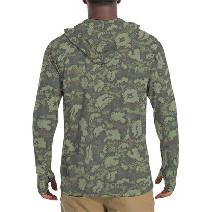Russian KLMK Red Dawn Flora CAMO Mens Sunscreen Sports Hoodie With Thumb Holes - S / White