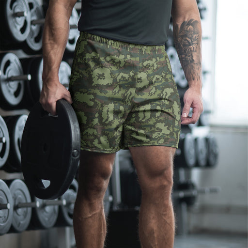 KLMK Red Dawn Woodland CAMO Unisex Athletic Long Shorts - 2XS
