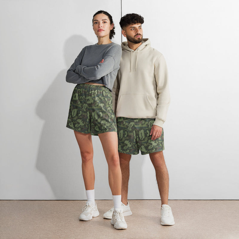 KLMK Red Dawn Woodland CAMO Unisex Athletic Long Shorts