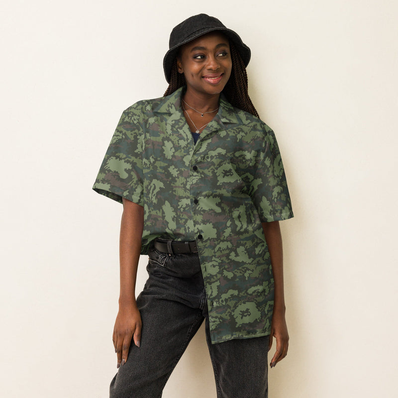 KLMK Red Dawn Woodland CAMO Unisex Short-Sleeve Button Shirt - Button-Up