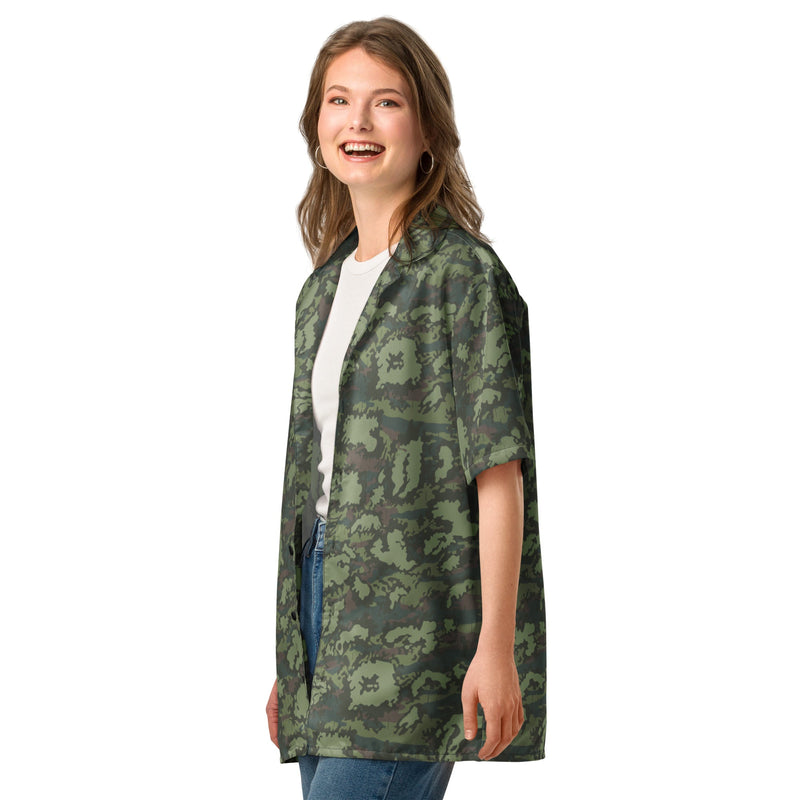 KLMK Red Dawn Woodland CAMO Unisex Short-Sleeve Button Shirt - Button-Up