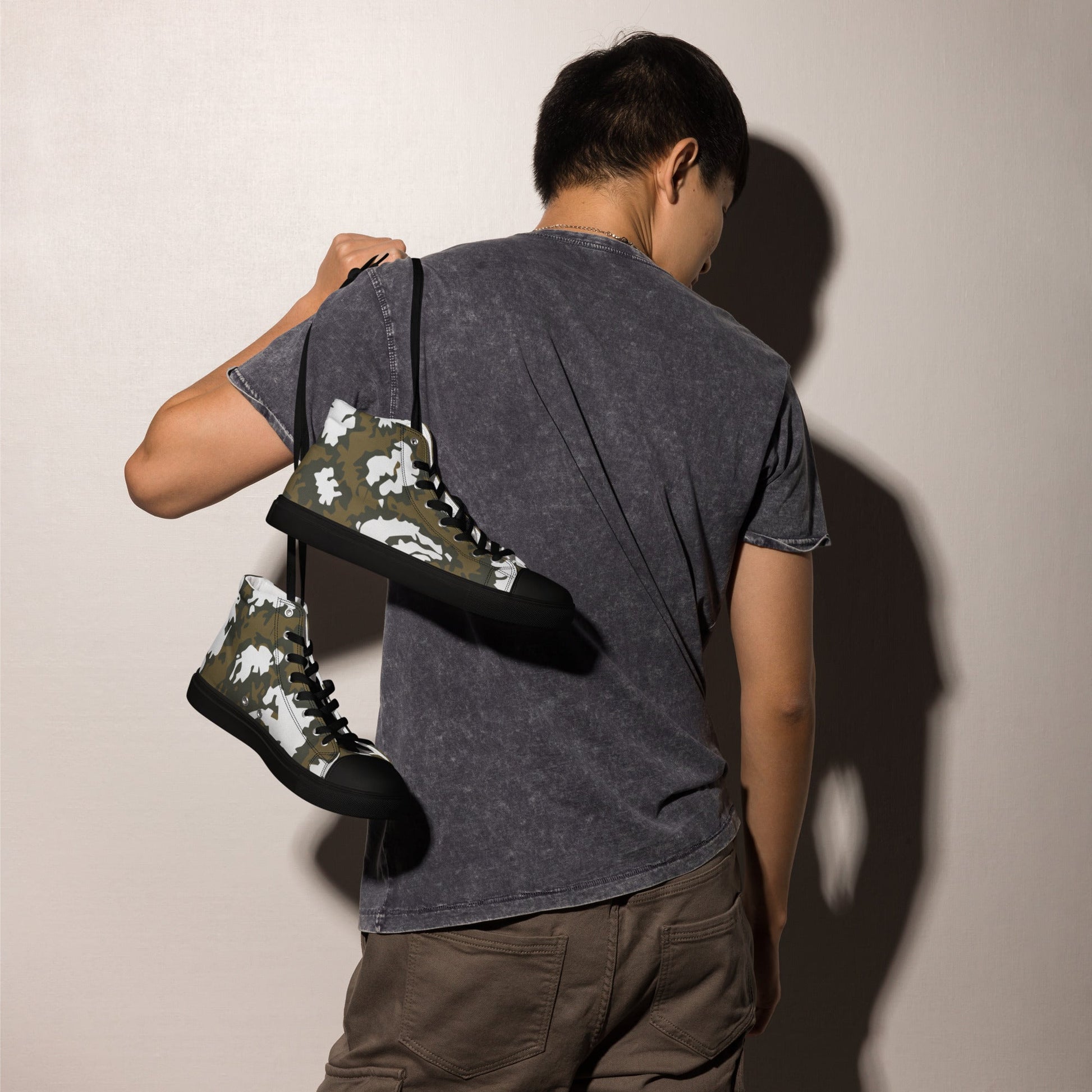 Russian KLMK Red Dawn BROWN Movie CAMO Mens high top canvas shoes - High Top Canvas Shoes