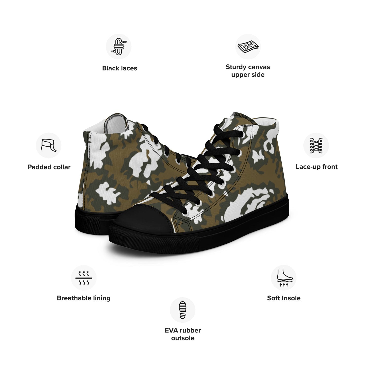 Russian KLMK Red Dawn BROWN Movie CAMO Mens high top canvas shoes - High Top Canvas Shoes