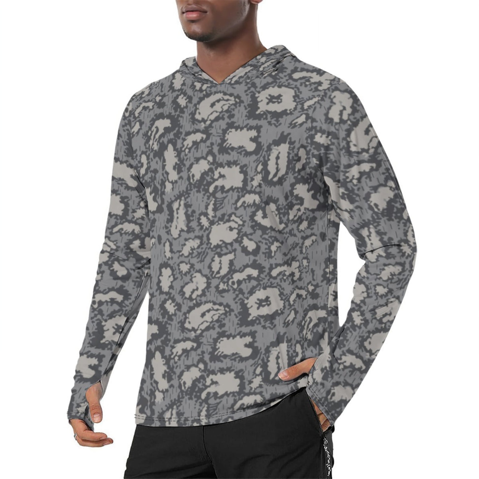 Russian KLMK Red Dawn Urban CAMO Mens Sunscreen Sports Hoodie With Thumb Holes - S / White - Hoodies