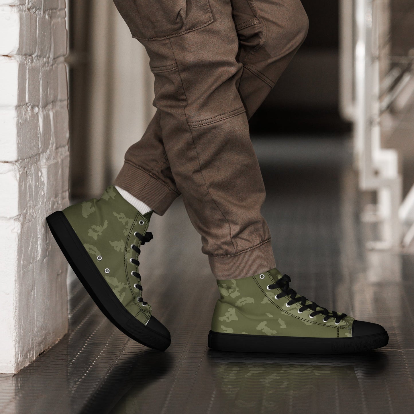 Russian KLMK Sunray Olive Drab CAMO Mens high top canvas shoes - Black / 5 - High Top Canvas Shoes
