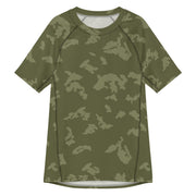 KLMK Sunray Olive Drab CAMO Mens Short-Sleeve Rash Guard - 2XS - SS