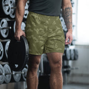 KLMK Sunray Olive Drab CAMO Unisex Athletic Long Shorts - 2XS