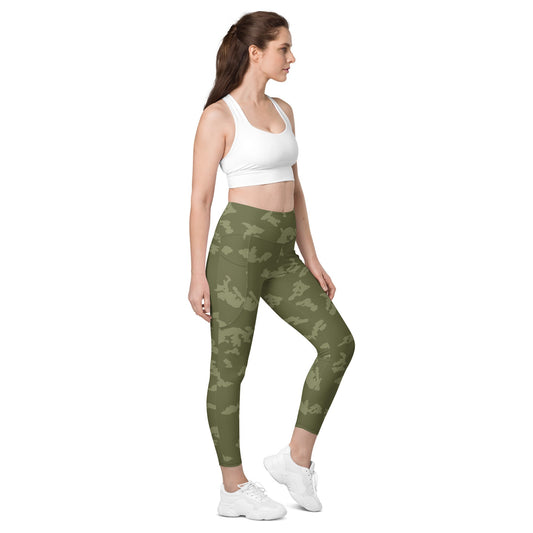 Russian KLMK Sunray Olive Drab CAMO Womens Leggings with Pockets - 2XS