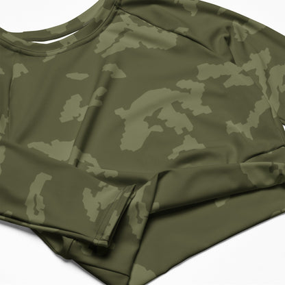 Russian KLMK Sunray Olive Drab CAMO Womens Long-Sleeve Crop Top