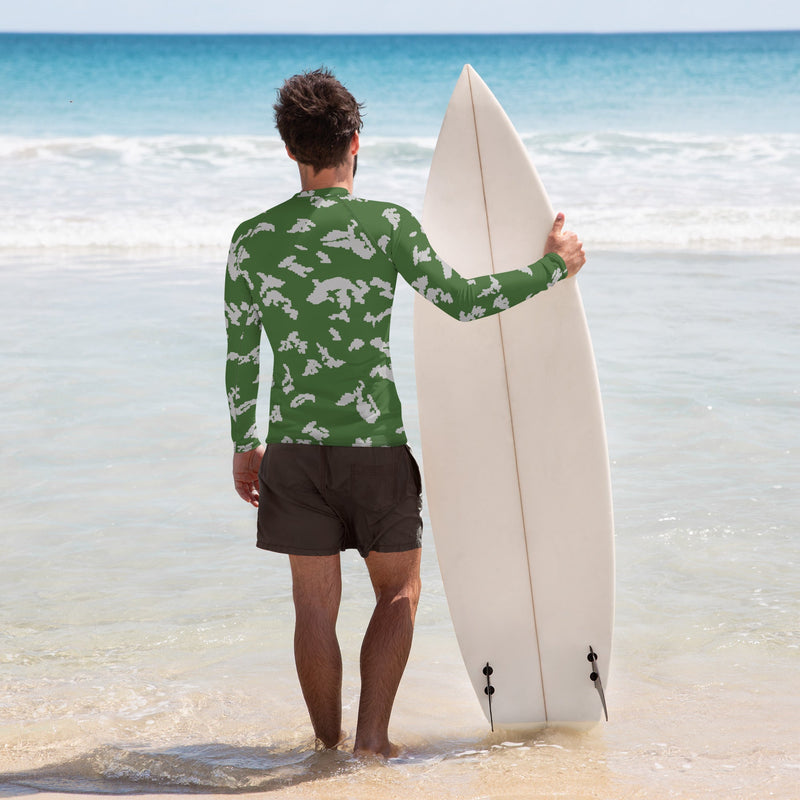 KLMK Sunray Silver Leaf CAMO Mens Long-Sleeve Rash Guard