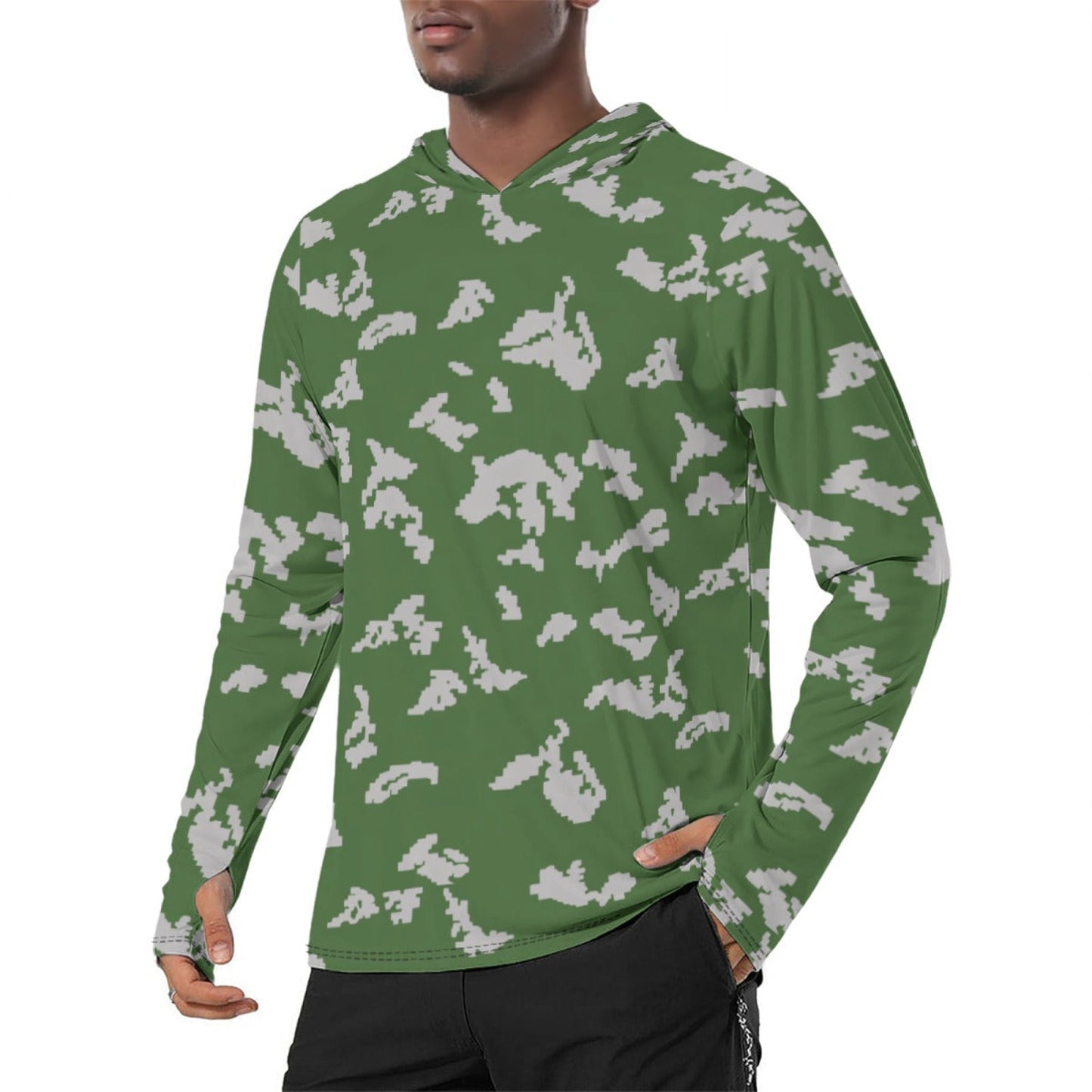 Russian KLMK Sunray Serebryanyi CAMO Mens Sunscreen Sports Hoodie With Thumb Holes