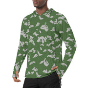 KLMK Sunray Silver Leaf CAMO Mens Sunscreen Sports Hoodie With Thumb Holes
