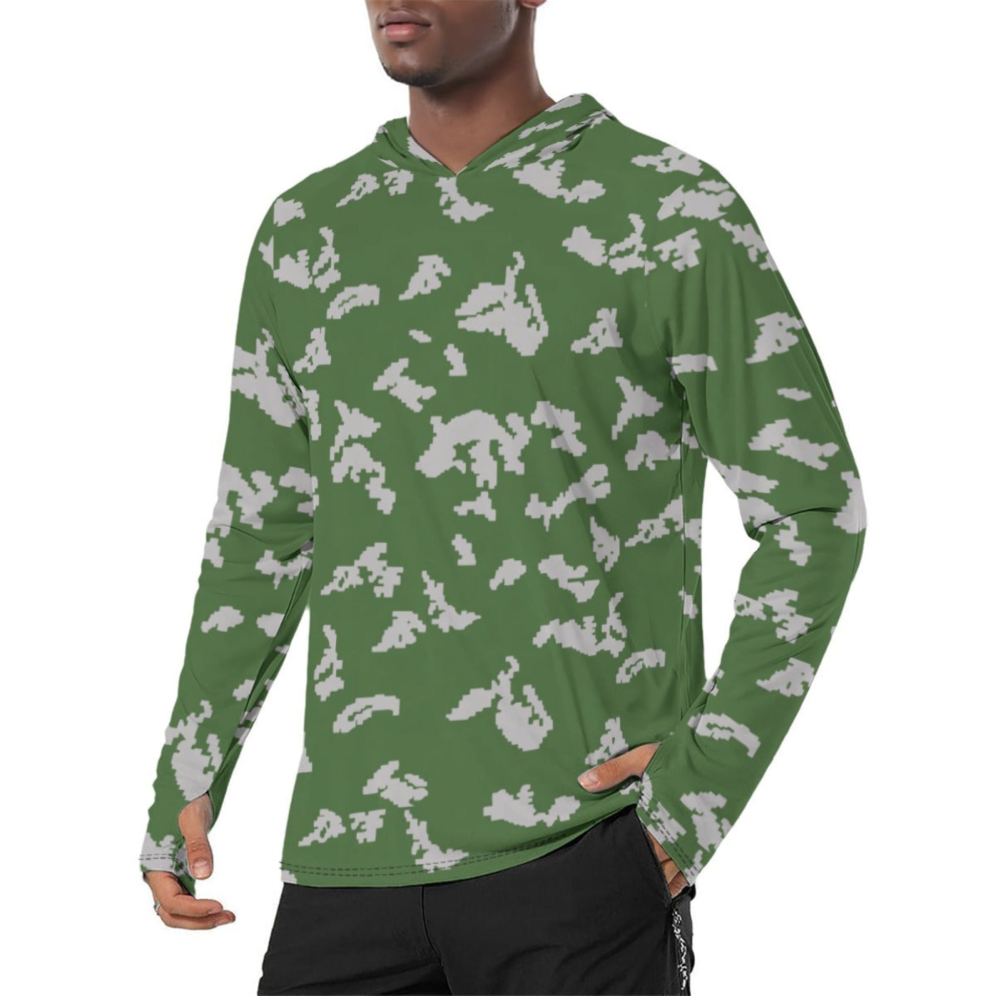 Russian KLMK Sunray Serebryanyi CAMO Mens Sunscreen Sports Hoodie With Thumb Holes - S / White - Hoodies