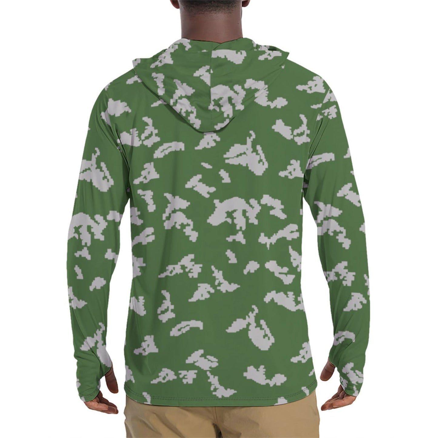 Russian KLMK Sunray Serebryanyi CAMO Mens Sunscreen Sports Hoodie With Thumb Holes - S / White