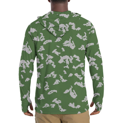 Russian KLMK Sunray Serebryanyi CAMO Mens Sunscreen Sports Hoodie With Thumb Holes - S / White