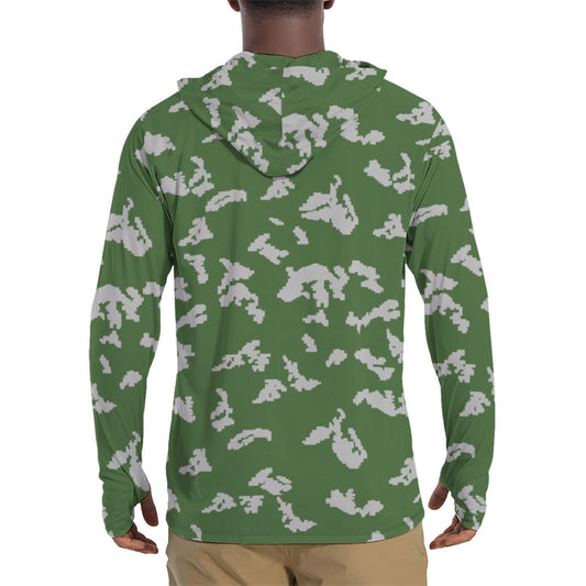 Russian KLMK Sunray Serebryanyi CAMO Mens Sunscreen Sports Hoodie With Thumb Holes - S / White