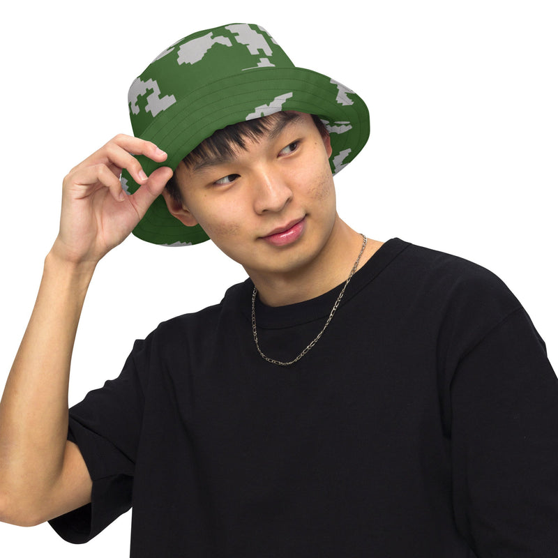 KLMK Sunray Silver Leaf CAMO Reversible Bucket Hat - Head