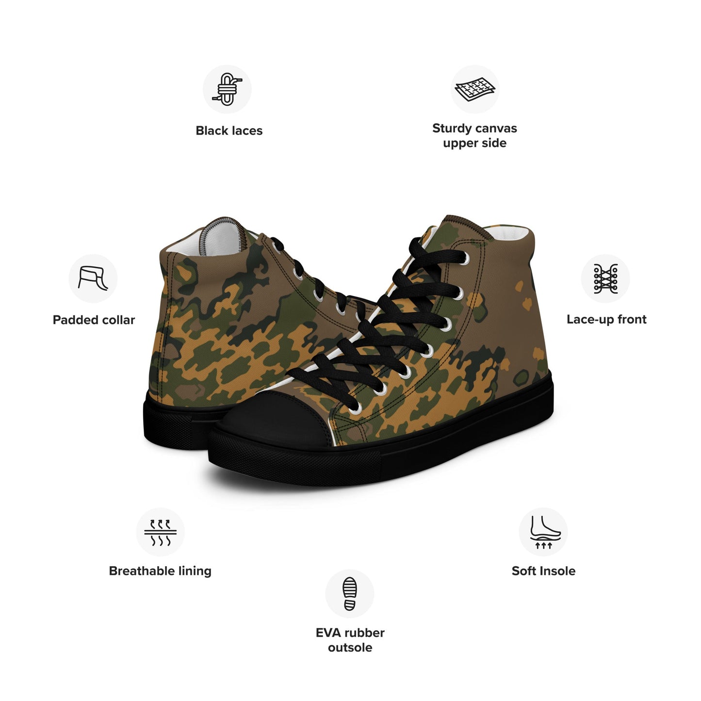 Russian Partizan Autumn CAMO Mens high top canvas shoes - High Top Canvas Shoes