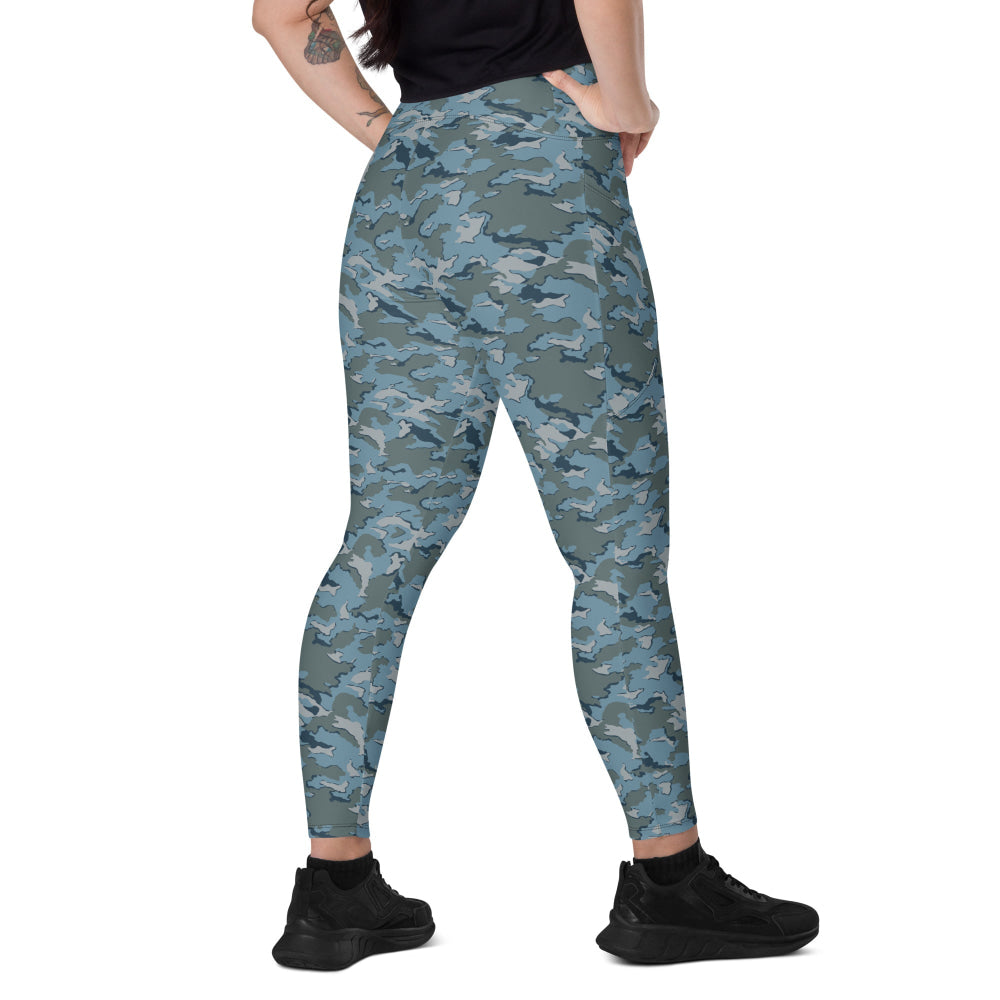 Russian SMK Urban Sky Blue CAMO Leggings with pockets - 2XS - Womens With Pockets