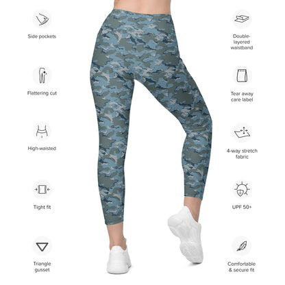 Russian SMK Urban Sky Blue CAMO Leggings with pockets - Womens With Pockets