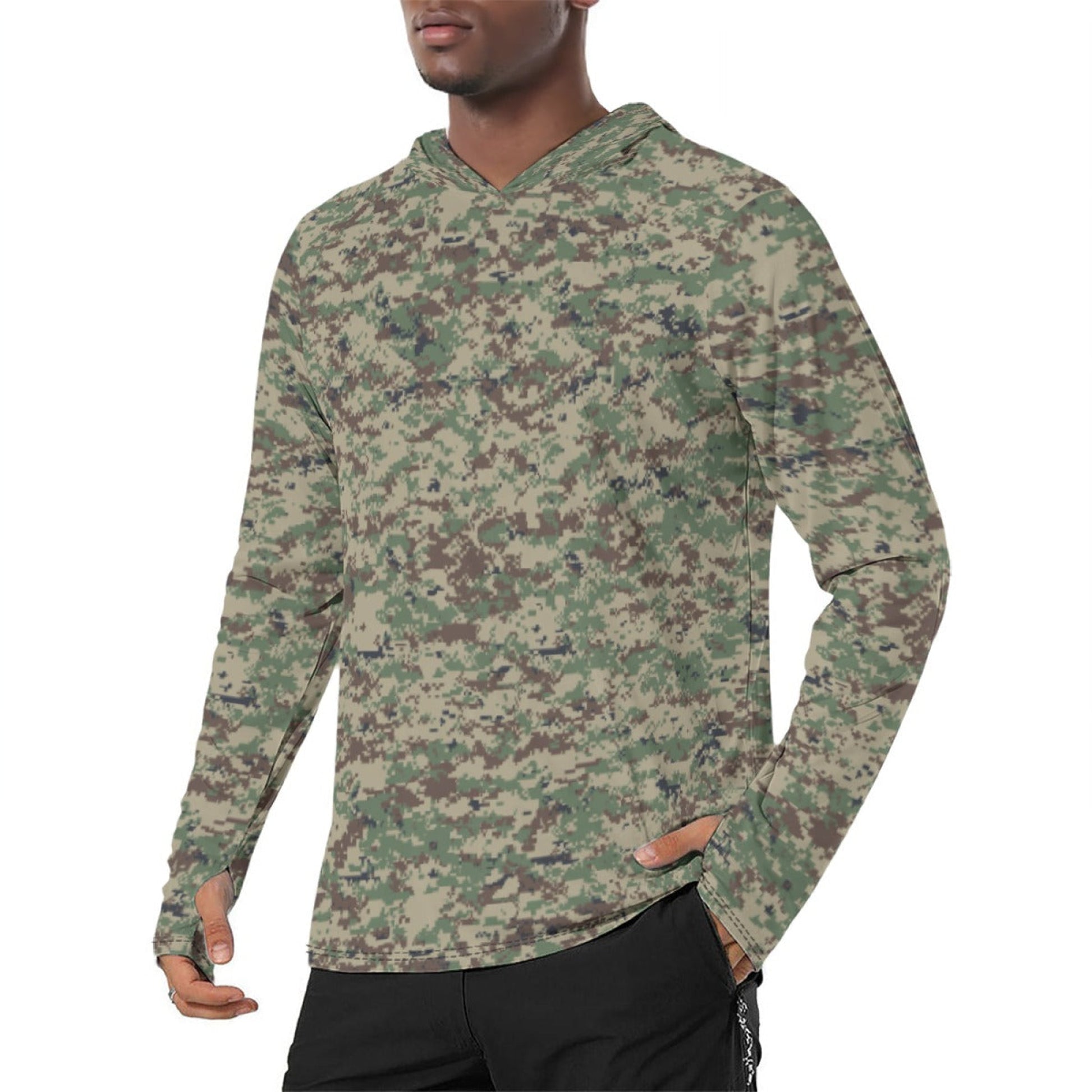 Russian SURPAT CAMO Mens Sunscreen Sports Hoodie With Thumb Holes - S / White - Hoodies