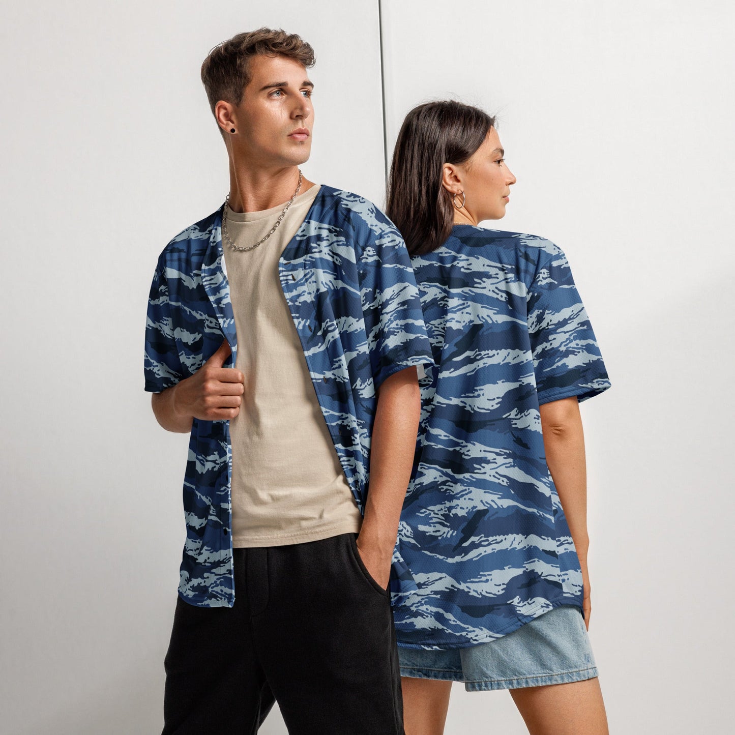 Russian Tiger Stripe Kamysh Blue CAMO baseball jersey - 2XS - Baseball Jerseys