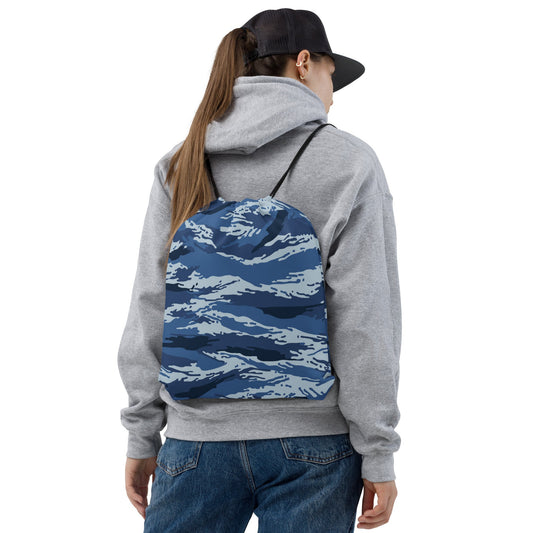 Russian Tiger Stripe Kamysh Blue CAMO Drawstring Bag - Bags