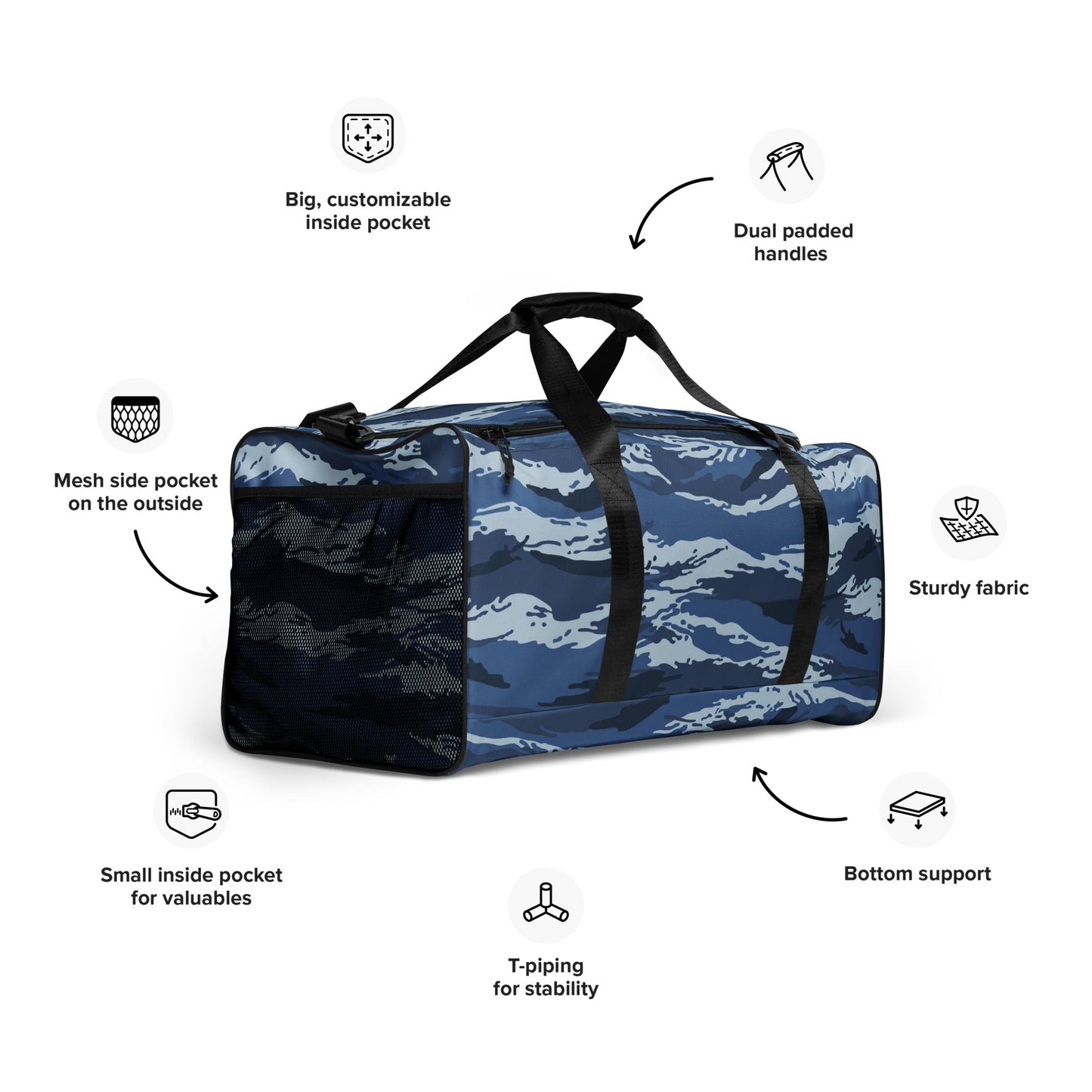 Russian Tiger Stripe Kamysh Blue CAMO Duffle Bag