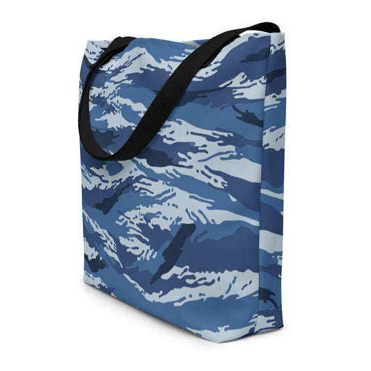 Russian Tiger Stripe Kamysh Blue CAMO Large Tote Bag - Bags
